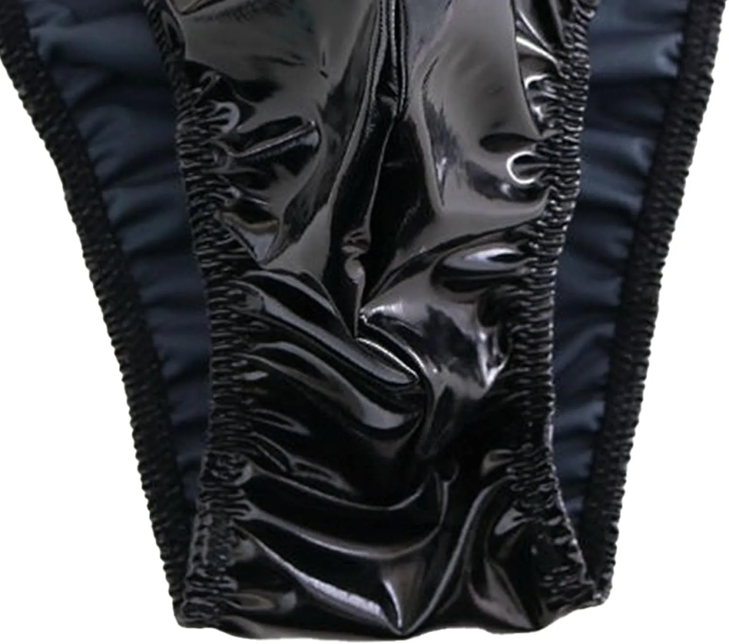 JEsilunmaMY Mens Sissy Leather Bikini Briefs Sexy Low Rise Bulge Pouch Underwear Stretch Fit G-String Thongs Panties