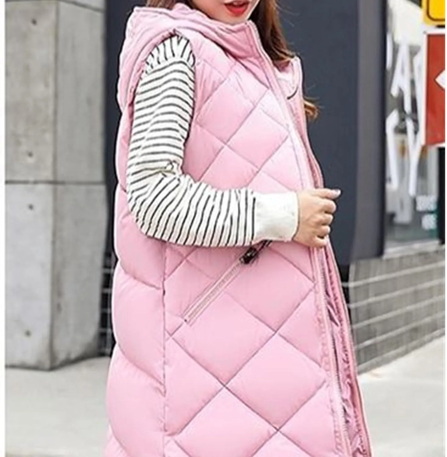 JEsilunmaMY Womens Long Down Vest Jacket Sleeveless Hoodie Full-Zip Hooded Puffer Vest Warm Cotton Padded Jacket Winter Coat