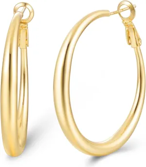 Jewlpire Gifts for Women 14K Gold Plated Hoop Earrings with 925 Stering Silver Post, Lightweight & Hypoallergenic Gold/Silver/Rose Gold Hoop Earrings for Women 30mm/40mm/50mm/60mm