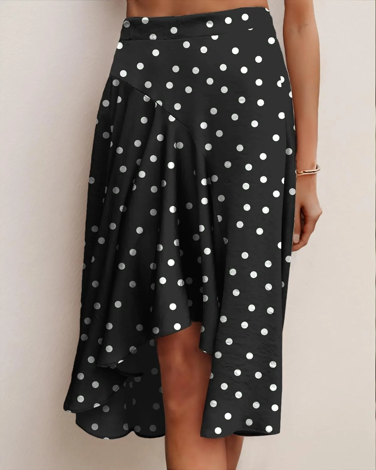 JINKESI Women's Midi Skirt Elegant Flowy Ruffle High Waist Summer Casual High Low Midi Skirts