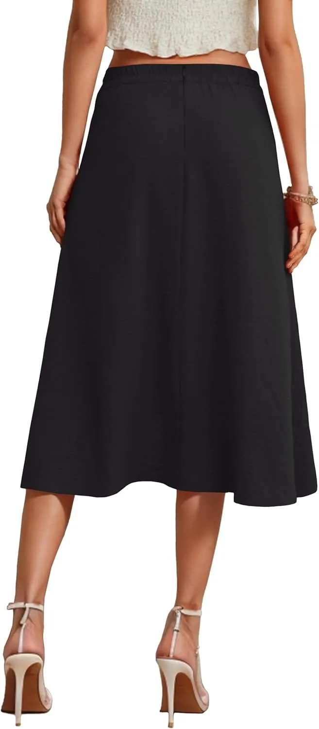 JINKESI Women's Midi Skirt Elegant Flowy Ruffle High Waist Summer Casual High Low Midi Skirts