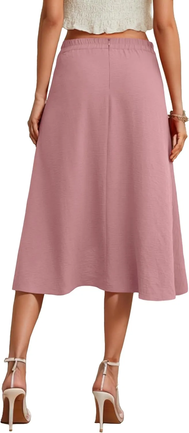 JINKESI Women's Midi Skirt Elegant Flowy Ruffle High Waist Summer Casual High Low Midi Skirts
