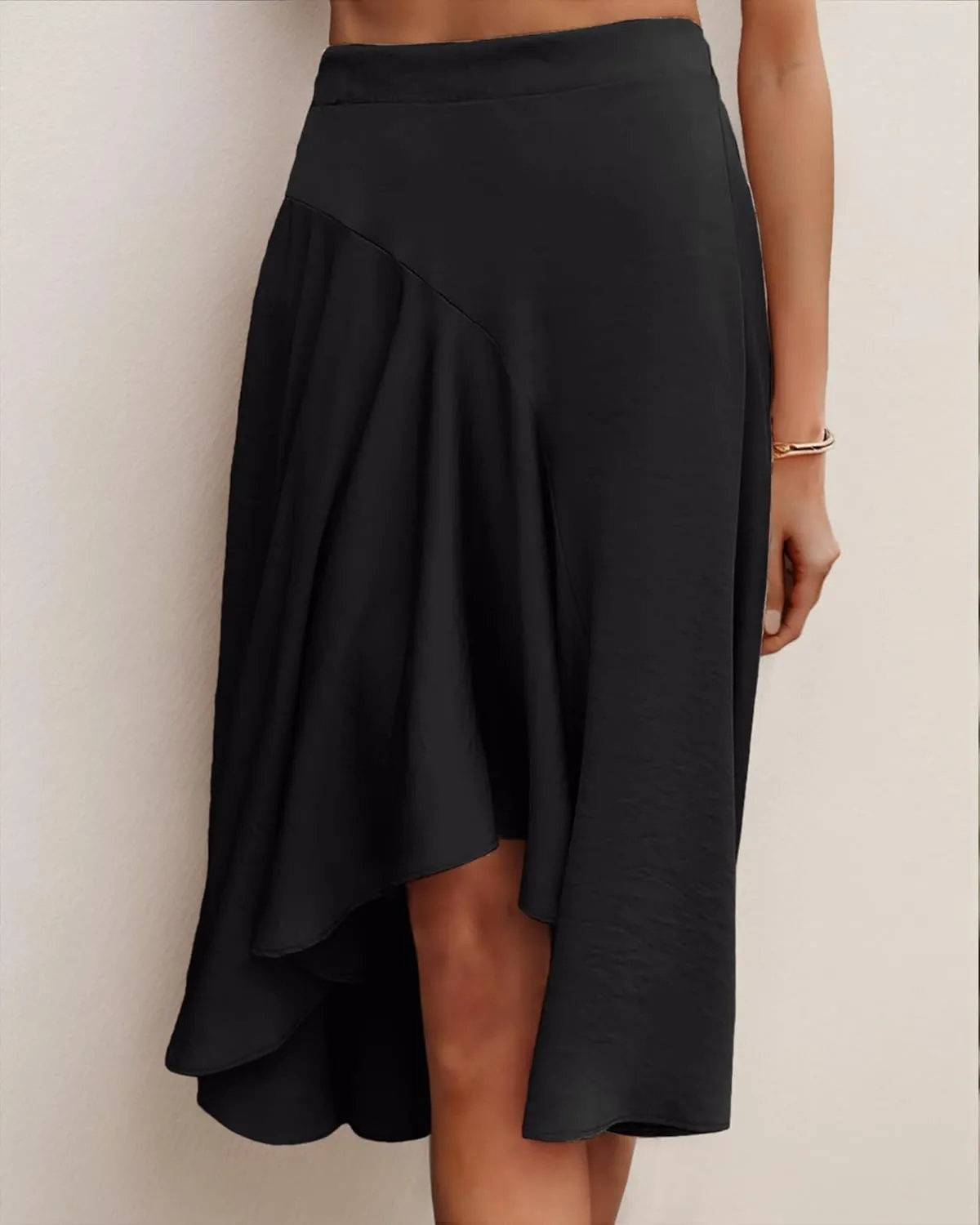 JINKESI Women's Midi Skirt Elegant Flowy Ruffle High Waist Summer Casual High Low Midi Skirts