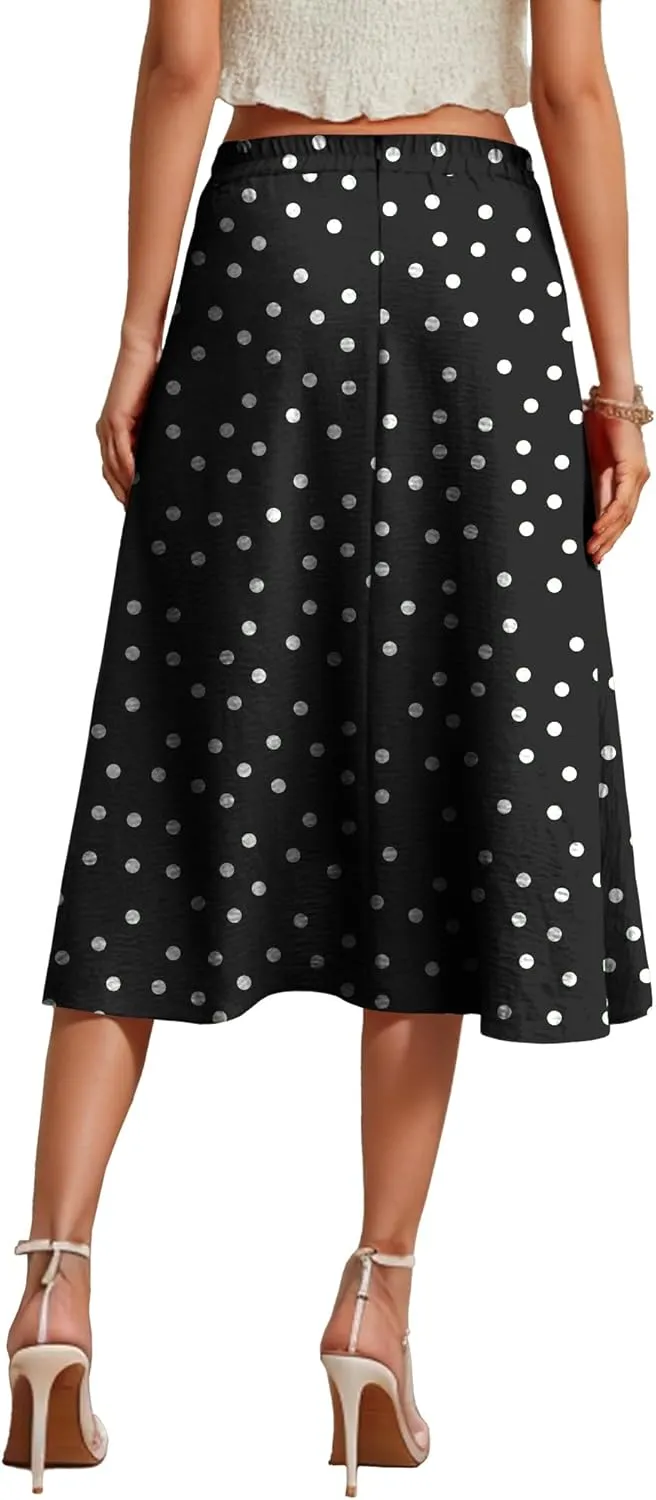 JINKESI Women's Midi Skirt Elegant Flowy Ruffle High Waist Summer Casual High Low Midi Skirts