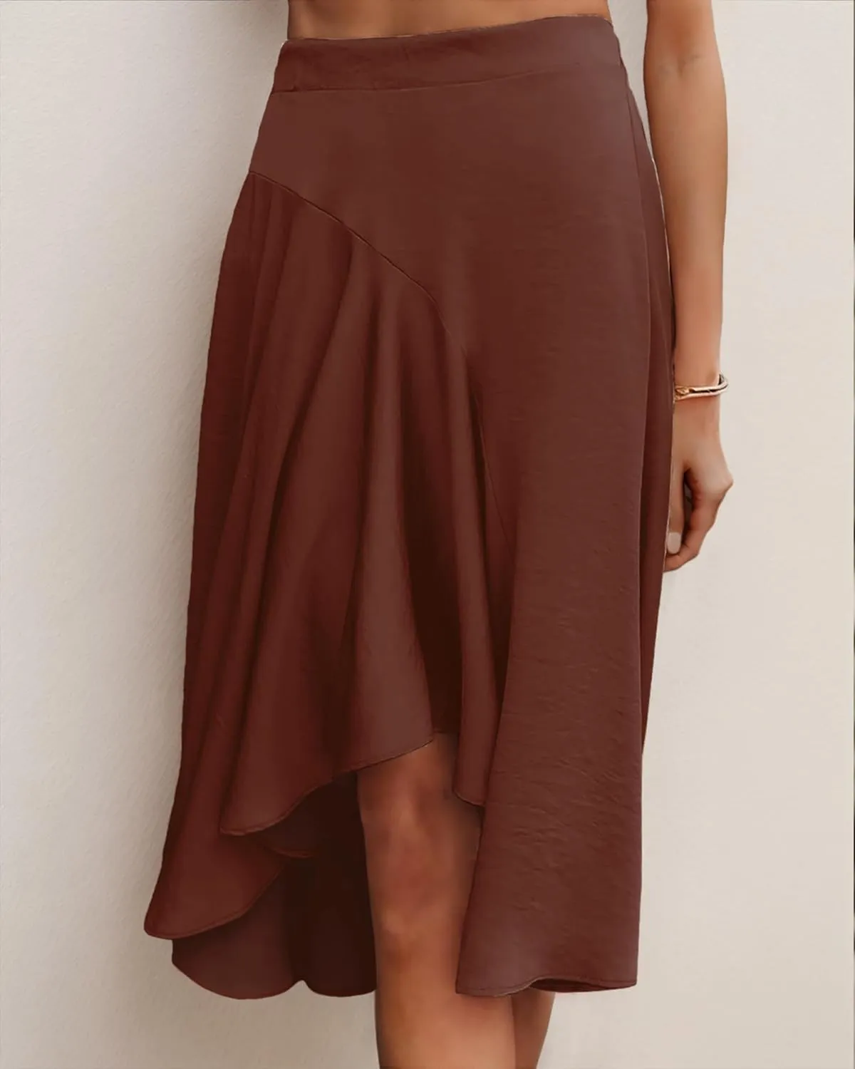 JINKESI Women's Midi Skirt Elegant Flowy Ruffle High Waist Summer Casual High Low Midi Skirts