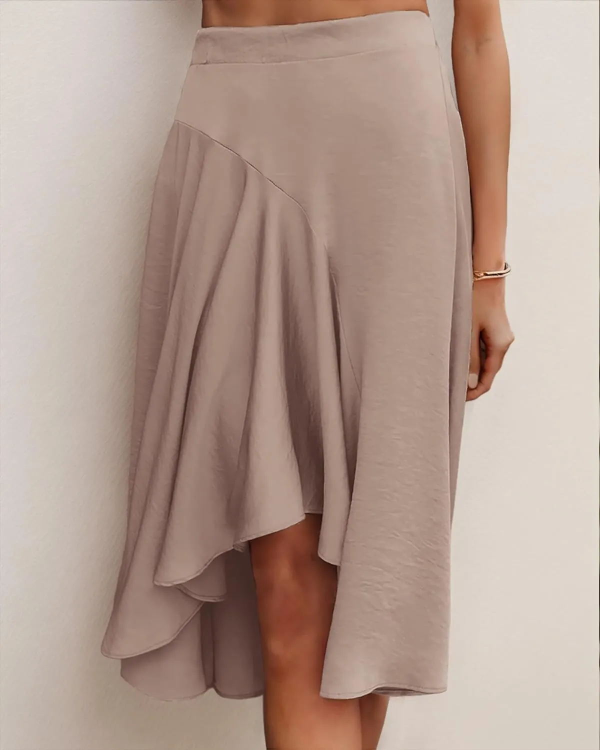 JINKESI Women's Midi Skirt Elegant Flowy Ruffle High Waist Summer Casual High Low Midi Skirts