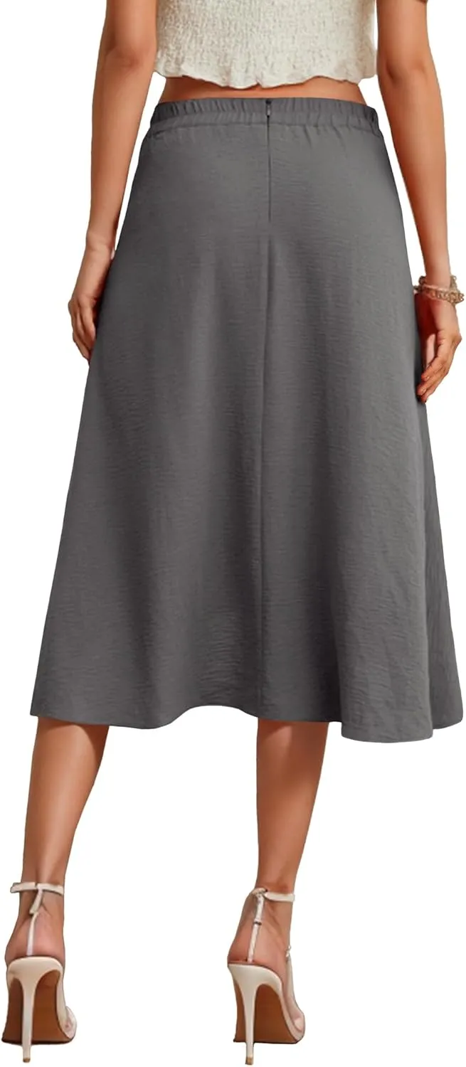 JINKESI Women's Midi Skirt Elegant Flowy Ruffle High Waist Summer Casual High Low Midi Skirts