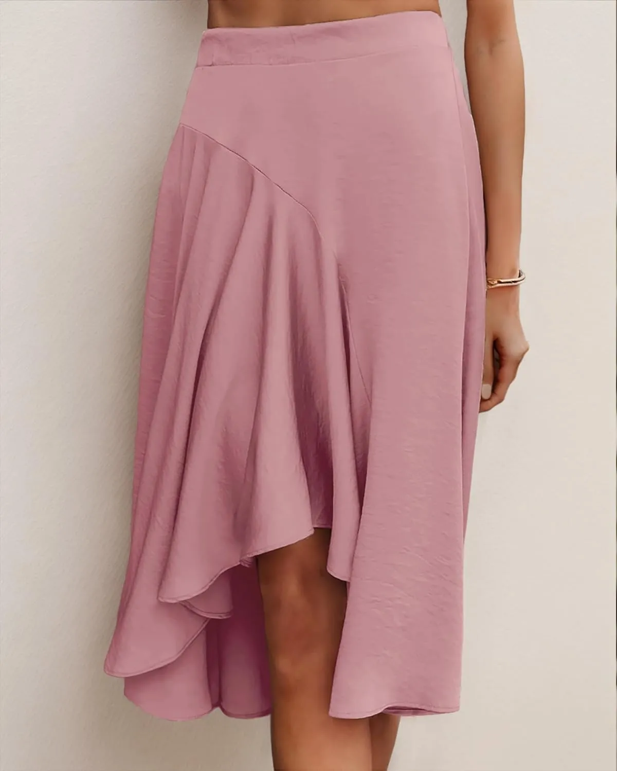 JINKESI Women's Midi Skirt Elegant Flowy Ruffle High Waist Summer Casual High Low Midi Skirts