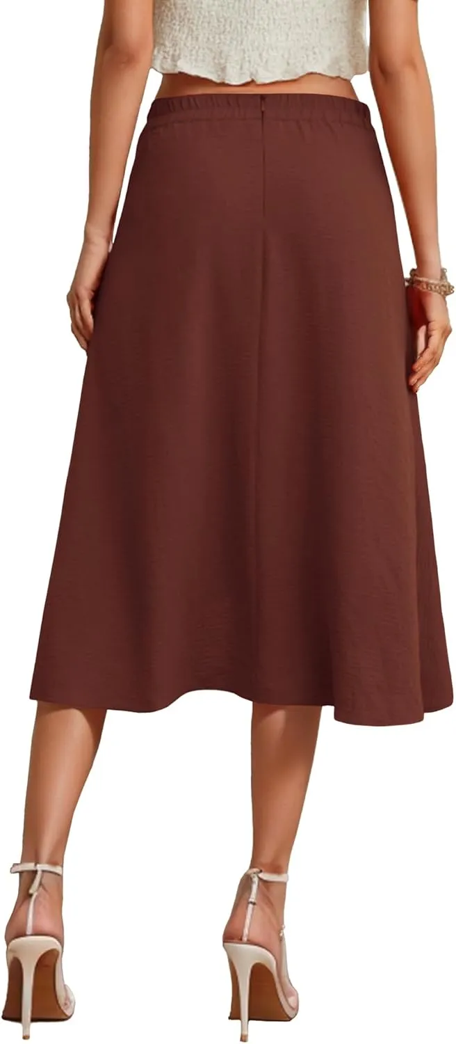 JINKESI Women's Midi Skirt Elegant Flowy Ruffle High Waist Summer Casual High Low Midi Skirts