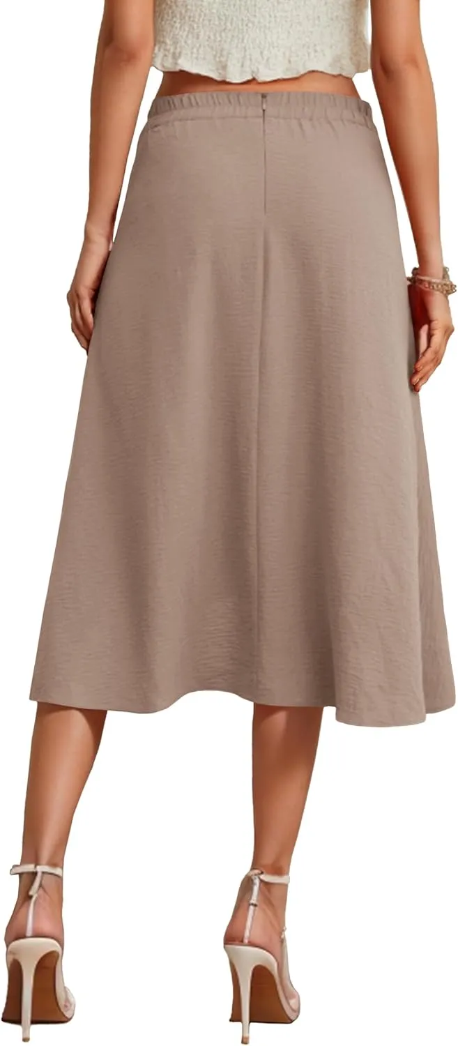 JINKESI Women's Midi Skirt Elegant Flowy Ruffle High Waist Summer Casual High Low Midi Skirts