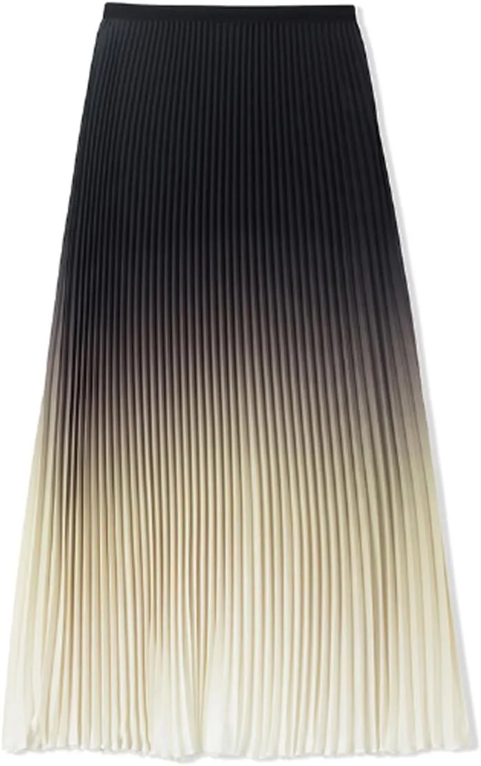 JITEM Women's Color Block Flowing A-Line Pleated Skirt Tie Dye Elastic Waist Swing Midi Skirt Sweet Flared Flowy Long Skirt, Yellow