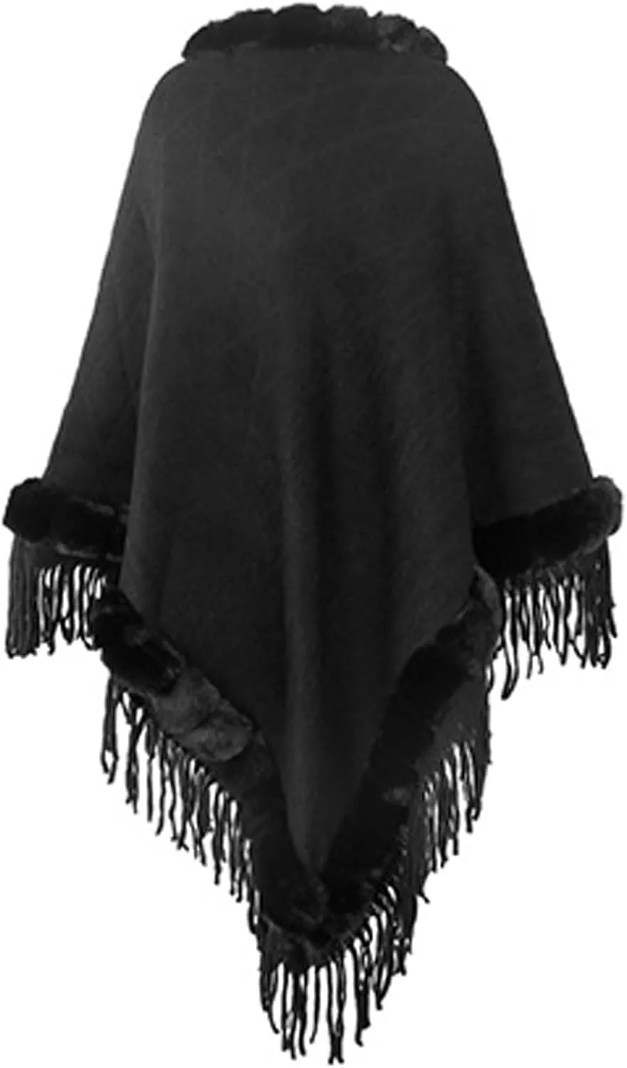 JOAU Women Cape Faux Fur Trim Tassels Shawl Wrap Poncho Winter French Cashmere Warm Cardigan Pullover Cloak Coat for Party