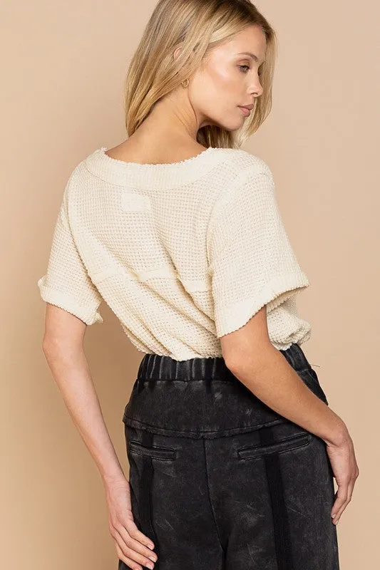 Jonie Half Sleeve V-neck Waffle Knit Top