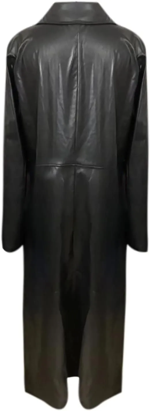 jsaierl Women's Black Leather Trench Coat, 60'S Overcoat, Ankle Length Long Coat, Single Breasted Lapel Jackets Coat Outwear