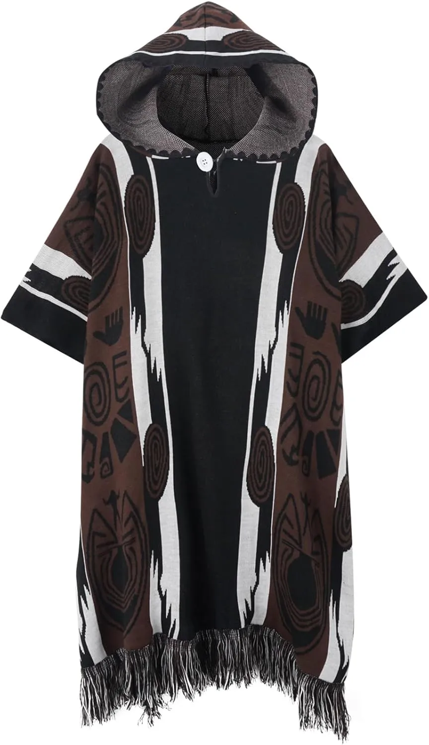 JXVX Mexican Poncho Shawl Vintage Hippie Sarape Pancho Cape Boho Totem Mexicanos Sleeveless Sweater Cloak Costume Outfit