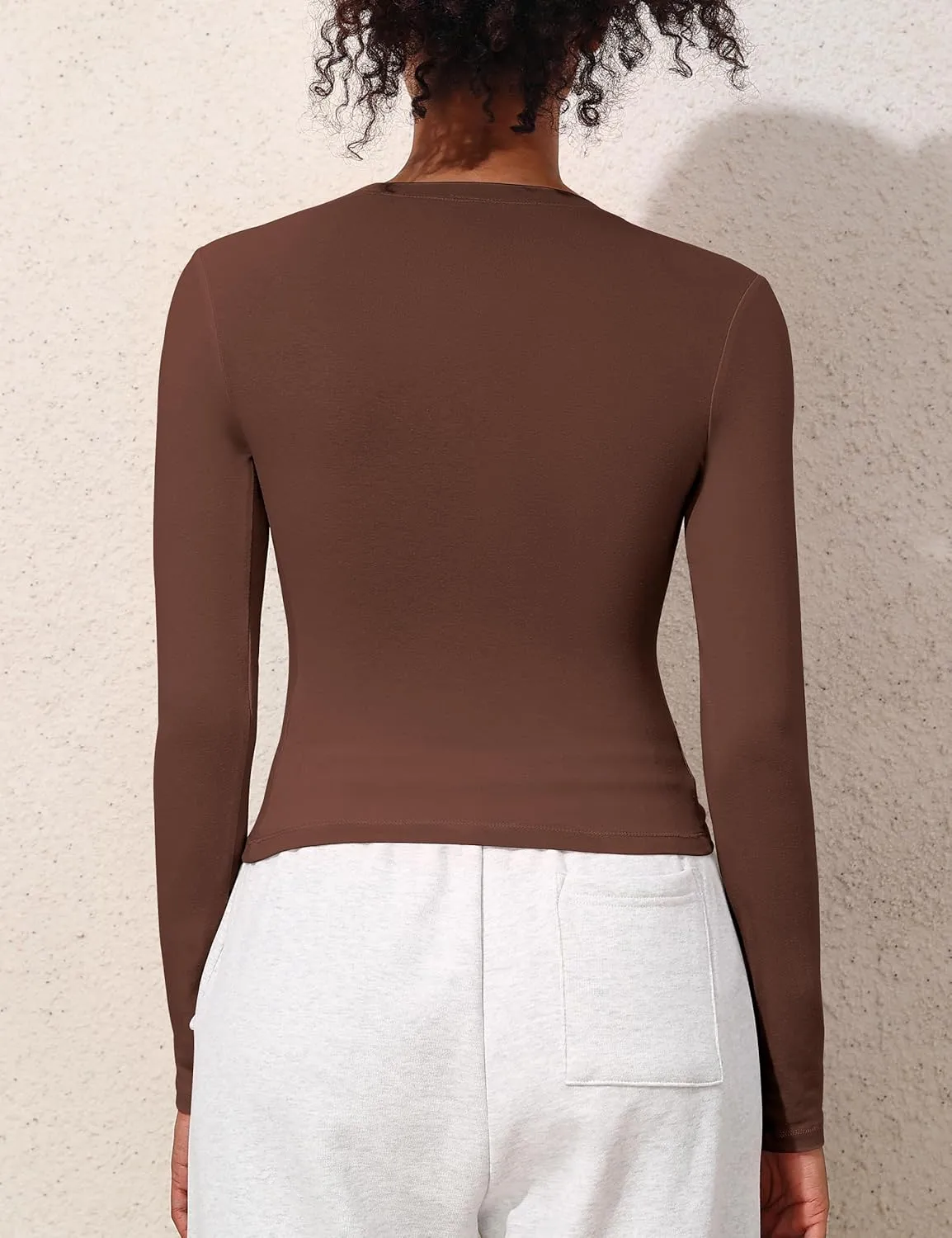 kayamiya Women's Basic Long Sleeve Cotton Shirts Tight Fit Fall Crewneck Trendy Y2K Crop Tops