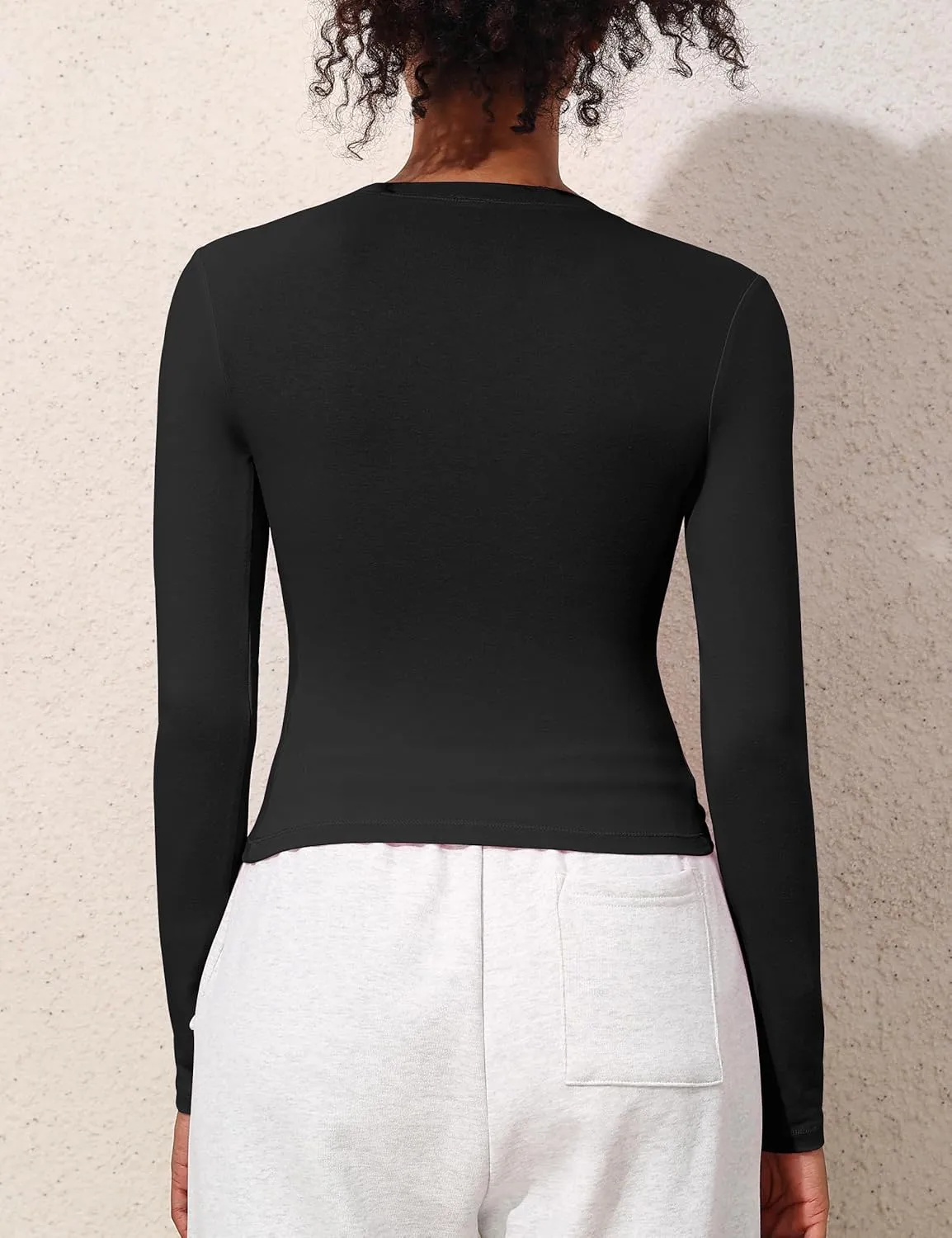 kayamiya Women's Basic Long Sleeve Cotton Shirts Tight Fit Fall Crewneck Trendy Y2K Crop Tops