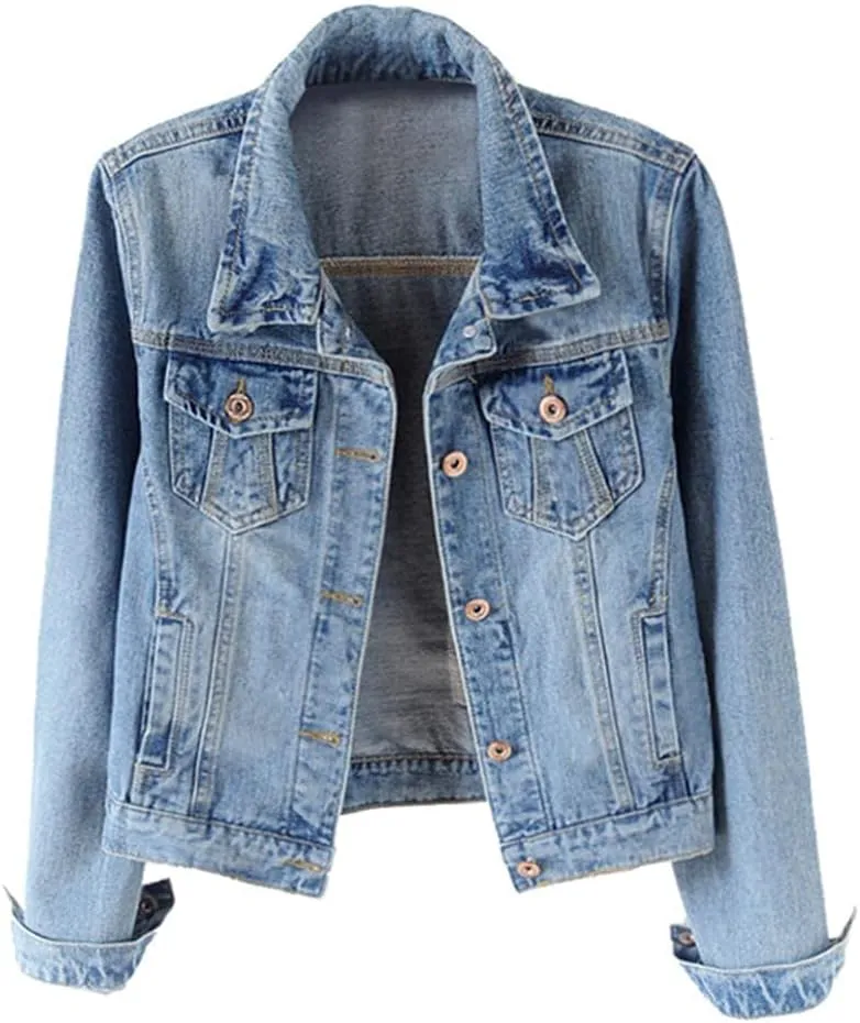 Kedera Womens Basic Button Down Vintage Black Long Sleeves Denim Jean Jacket Jacket for Women