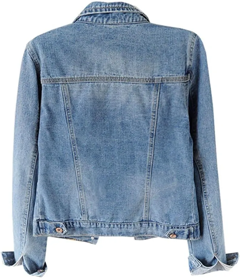 Kedera Womens Basic Button Down Vintage Black Long Sleeves Denim Jean Jacket Jacket for Women