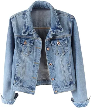 Kedera Womens Basic Button Down Vintage Black Long Sleeves Denim Jean Jacket Jacket for Women