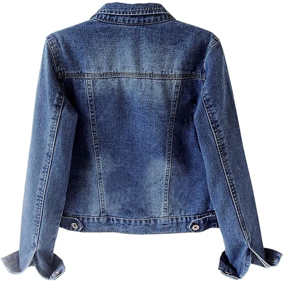 Kedera Womens Basic Button Down Vintage Black Long Sleeves Denim Jean Jacket Jacket for Women