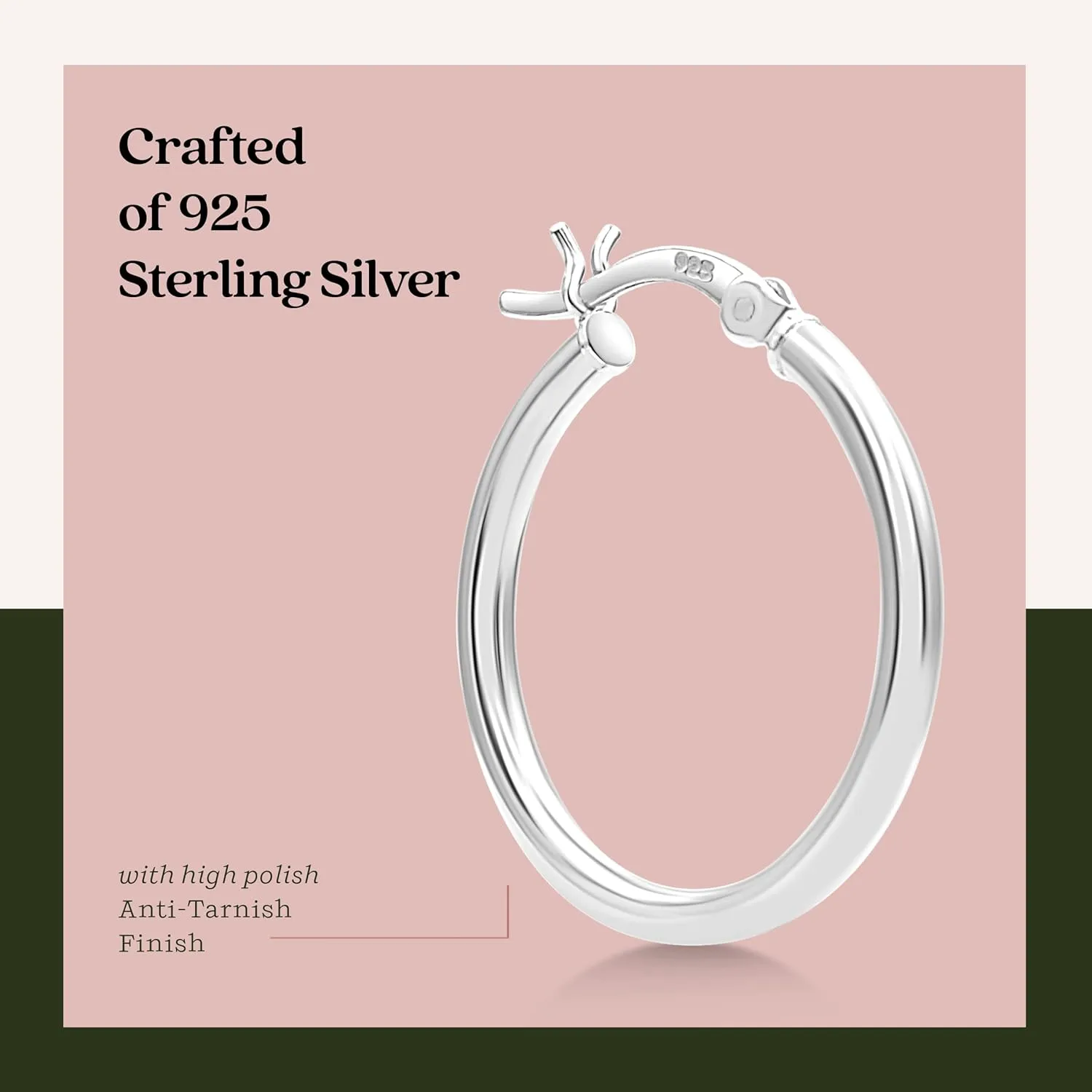 KEZEF 925 Silver Hoop Earrings for Women - Small & Large Sterling Silver Hoop Earrings for Men - Hypoallergenic Silver Earrings Available in 10mm-50mm