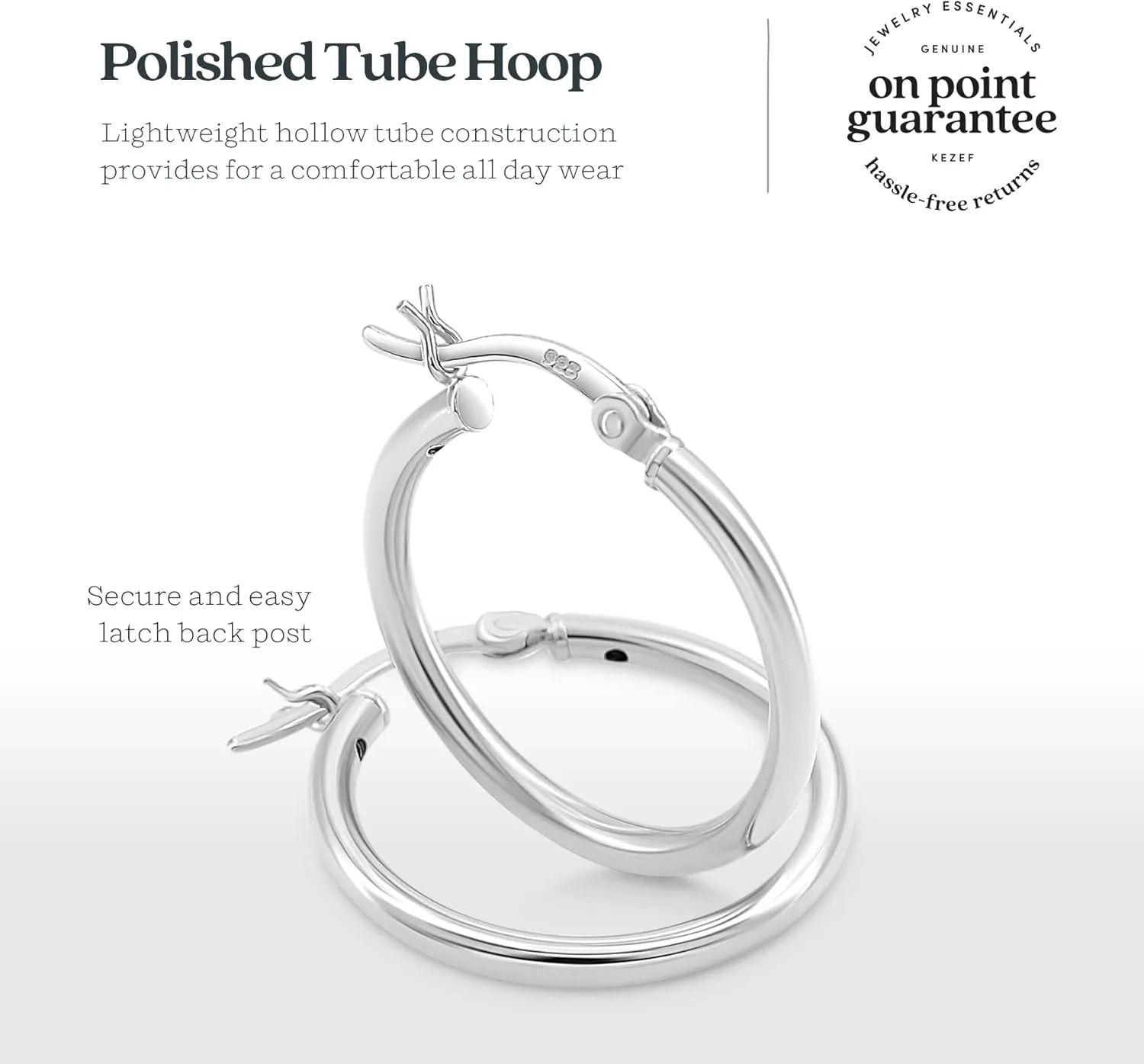 KEZEF 925 Silver Hoop Earrings for Women - Small & Large Sterling Silver Hoop Earrings for Men - Hypoallergenic Silver Earrings Available in 10mm-50mm