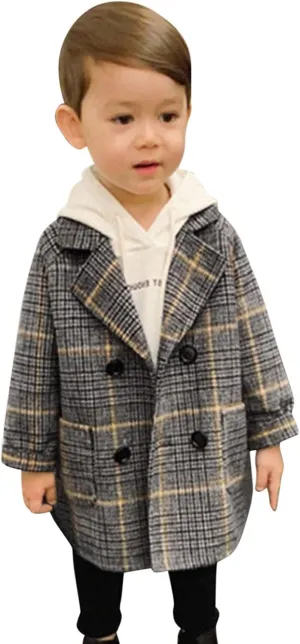 Kids Trench Coat for Toddler Boy Girls Woolden Overcoat Winter Dress Peacoat Double Breasted Wool Coat 1-5 Years