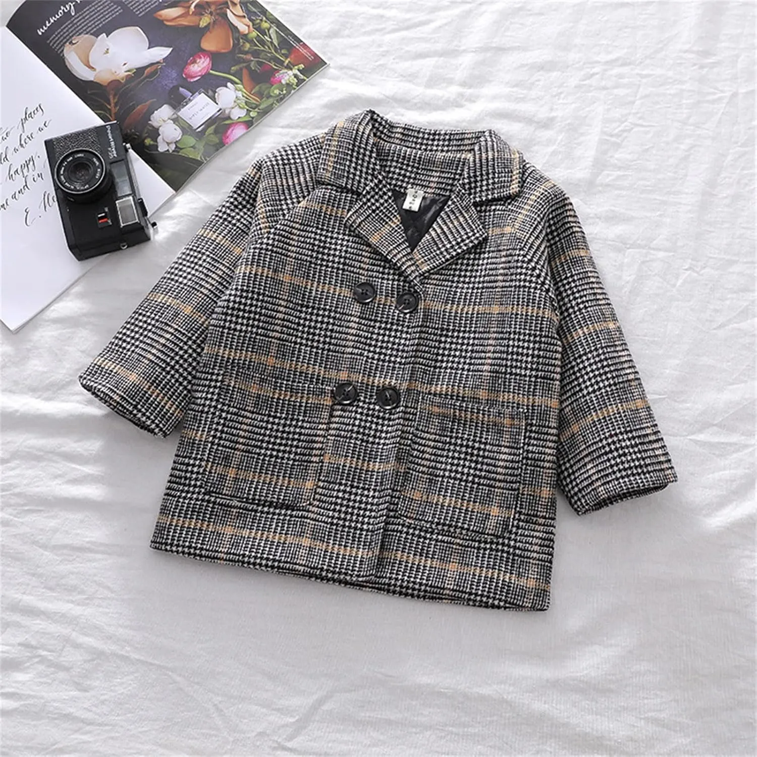 Kids Trench Coat for Toddler Boy Girls Woolden Overcoat Winter Dress Peacoat Double Breasted Wool Coat 1-5 Years
