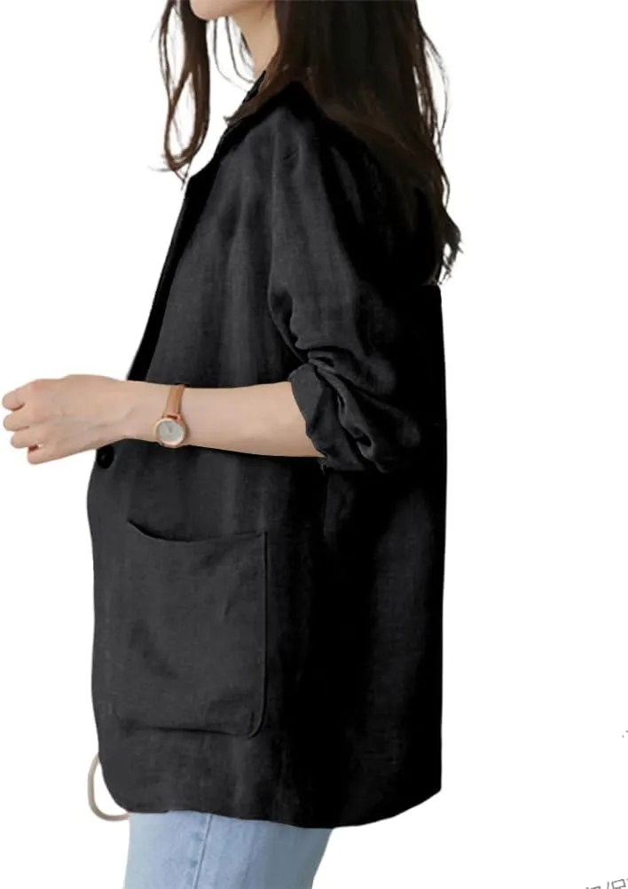 Kinghua Linen Blazer Women Casual Long Sleeve Jackets Spring Summer 2025 Lightweight Business Tops