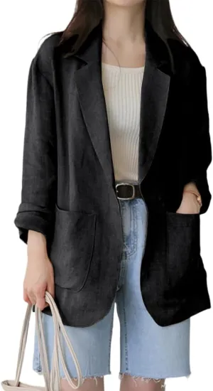 Kinghua Linen Blazer Women Casual Long Sleeve Jackets Spring Summer 2025 Lightweight Business Tops