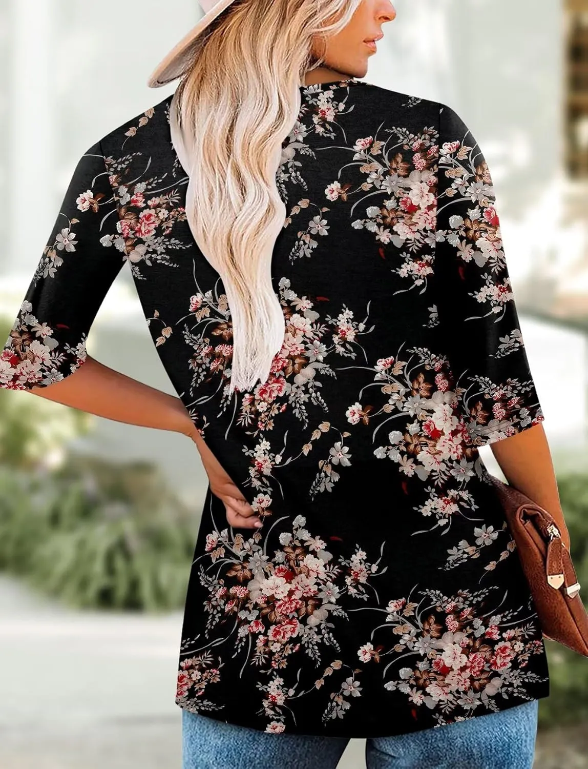 KISSMODA Women's Casual 3/4 Sleeve T-Shirts Round Neck Cute Tunic Tops Basic/Pleated Summer Tops Trendy Spring Blouses