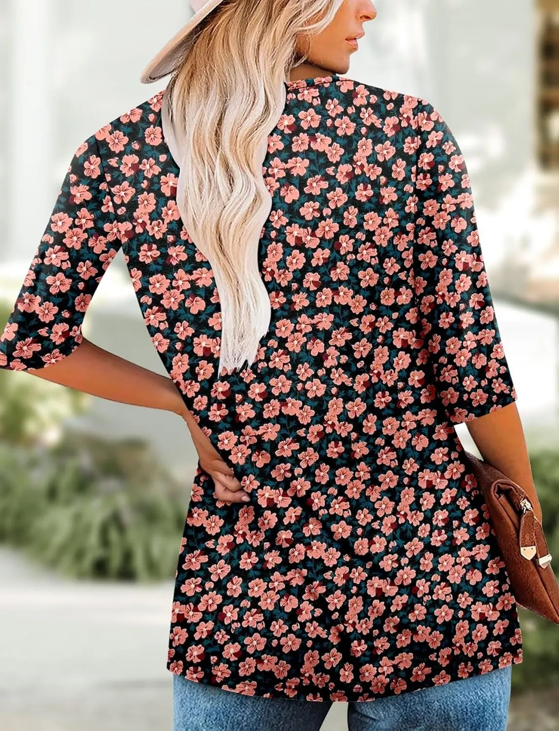 KISSMODA Women's Casual 3/4 Sleeve T-Shirts Round Neck Cute Tunic Tops Basic/Pleated Summer Tops Trendy Spring Blouses