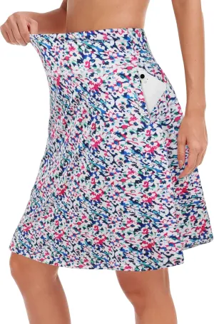 KORALHY 20" Knee Length Skorts Skirts for Women, High Waisted Tennis Athletic Skirt with Zipper Pocket