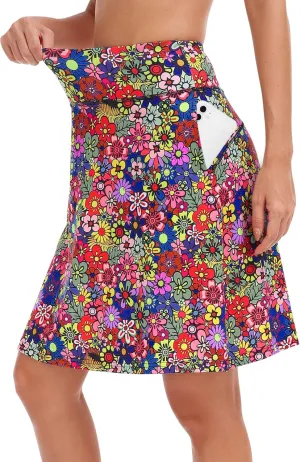 KORALHY 20" Knee Length Skorts Skirts for Women, High Waisted Tennis Athletic Skirt with Zipper Pocket