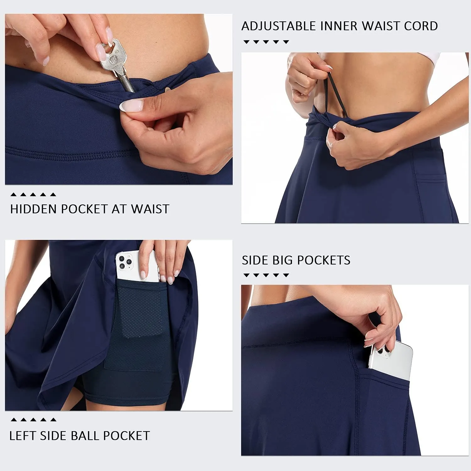 KORALHY Women's 20" Knee Length Skorts Skirts Tennis Athletic Golf Causal Skort with 4 Pockets