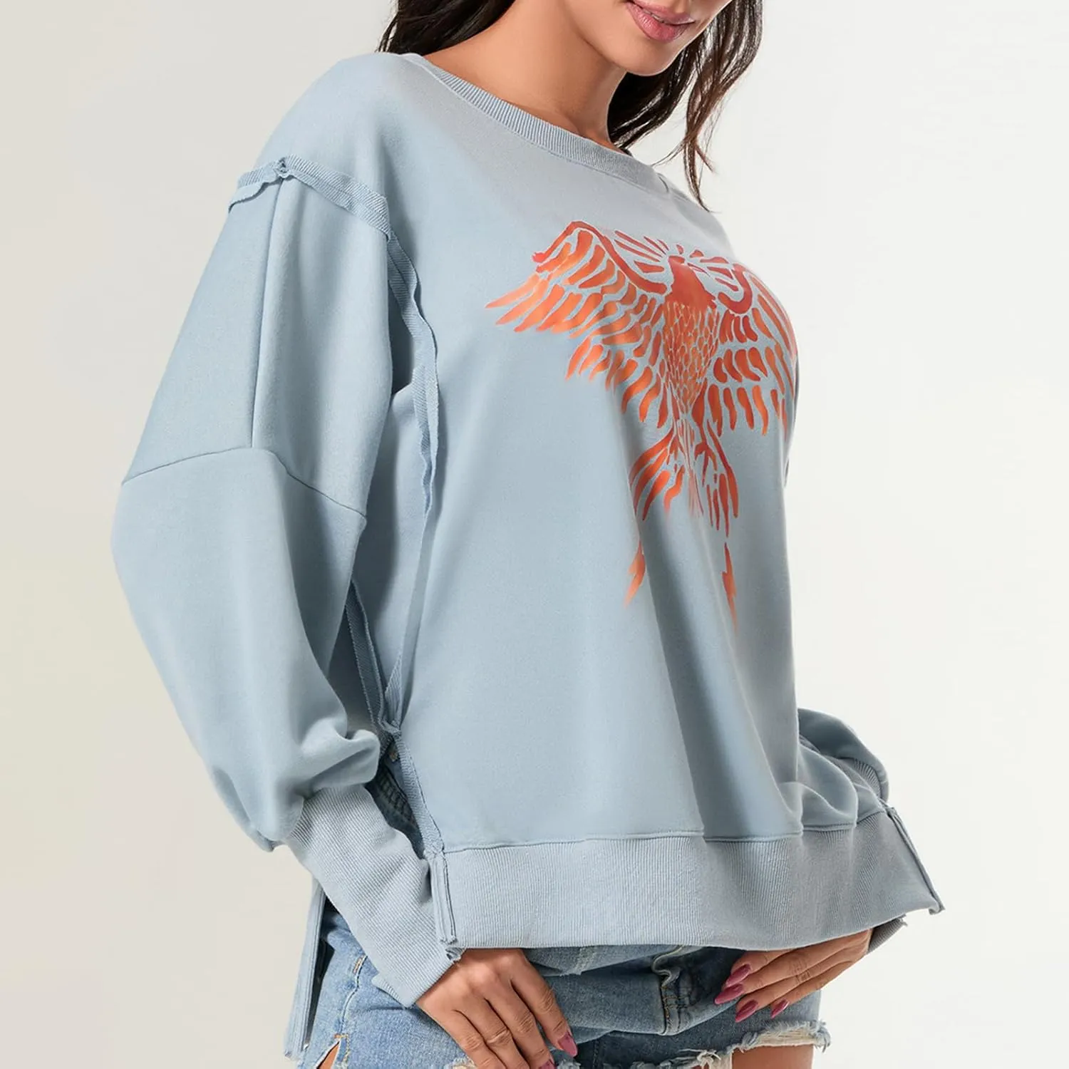 KOSUSANILL Womens Oversized Crewneck Sweatshirt Y2k Long Sleeve Pullovers Striped Retro Aesthetic Vintage Hoodie Sweater Tops