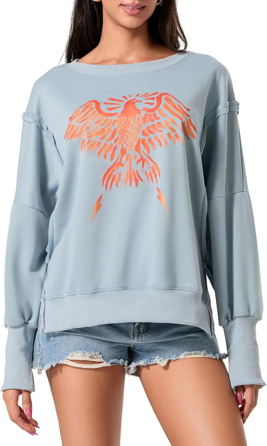 KOSUSANILL Womens Oversized Crewneck Sweatshirt Y2k Long Sleeve Pullovers Striped Retro Aesthetic Vintage Hoodie Sweater Tops