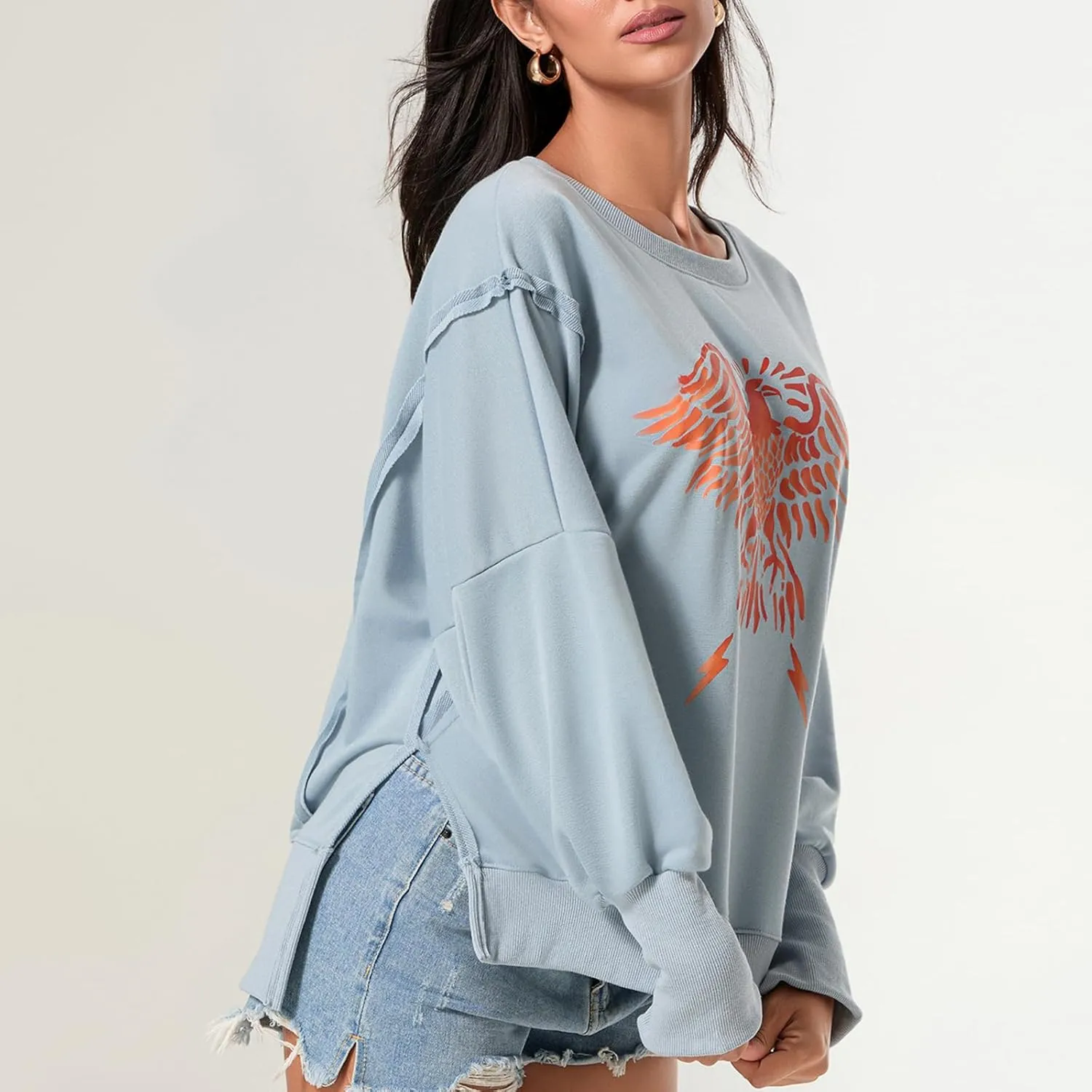 KOSUSANILL Womens Oversized Crewneck Sweatshirt Y2k Long Sleeve Pullovers Striped Retro Aesthetic Vintage Hoodie Sweater Tops