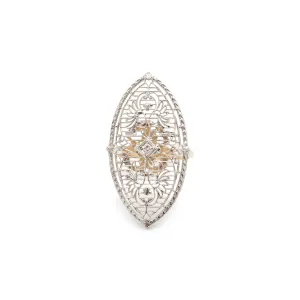 Ladies Antique 9K & 10K Yellow & White Gold Filigreed Diamond Cocktail Ring
