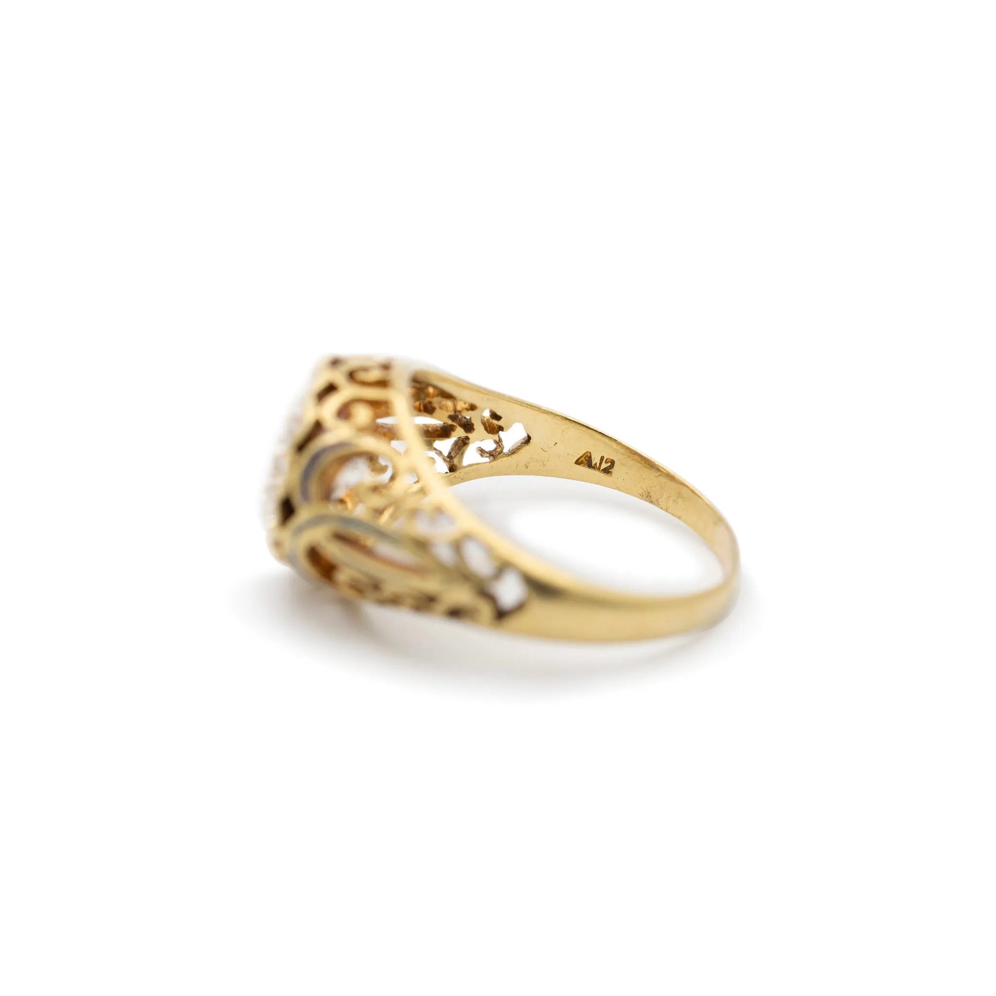 Ladies Antique Victorian 18K Yellow Gold GIA 2.03CT Old European Filigreed Enamel Engagement Ring