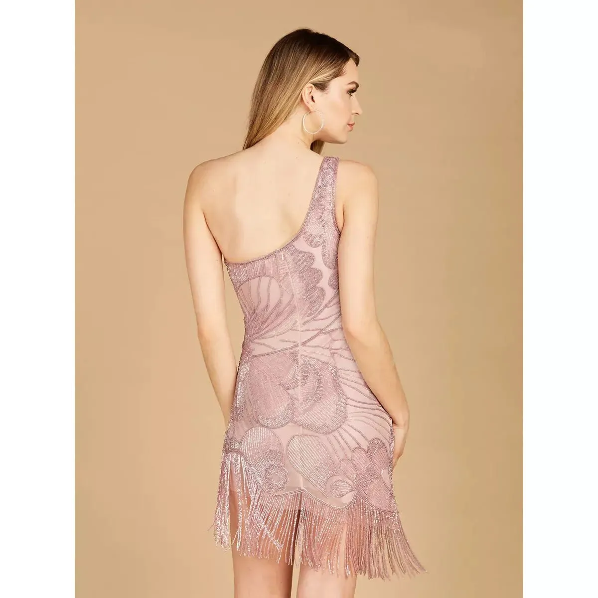 LARA 29291 - ONE SHOULDER COCKTAIL DRESS WITH FRINGES