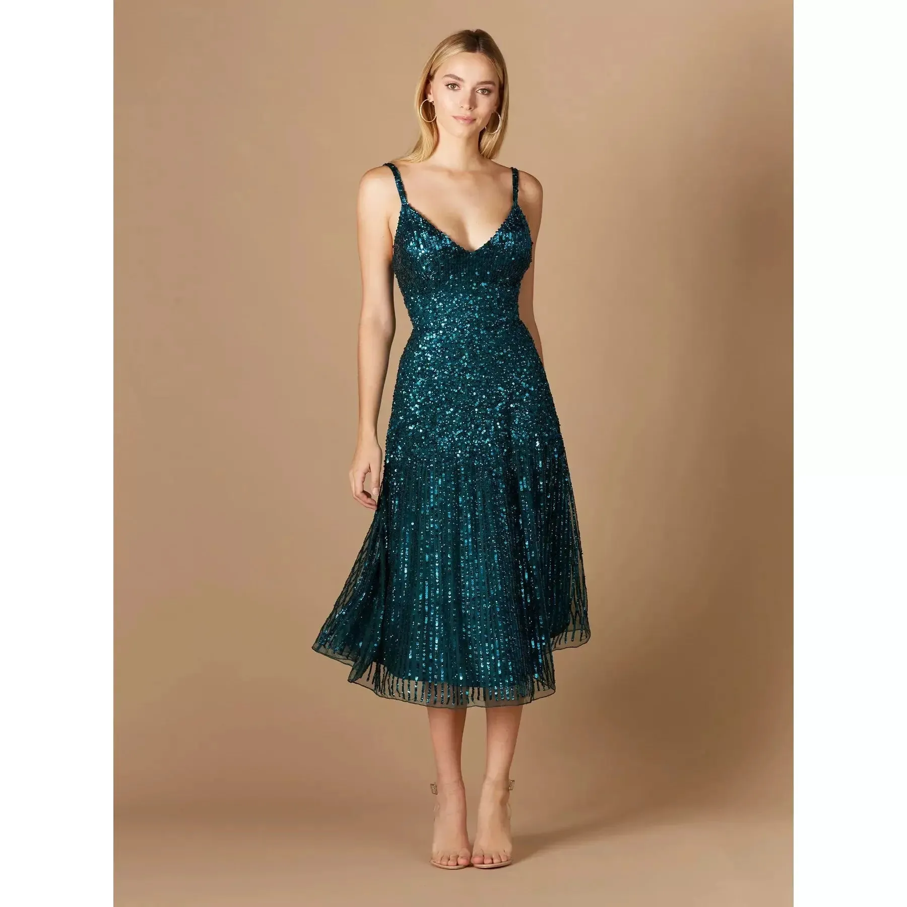LARA 29347- FLOWING, SEQUIN MIDI DRESS