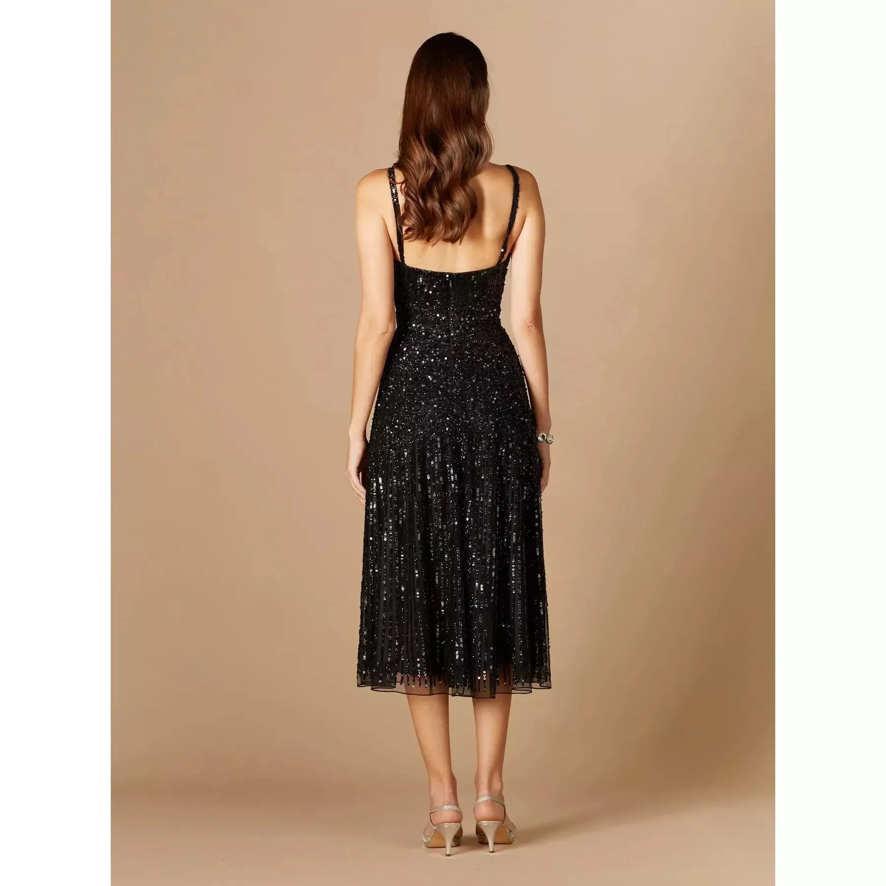 LARA 29347- FLOWING, SEQUIN MIDI DRESS