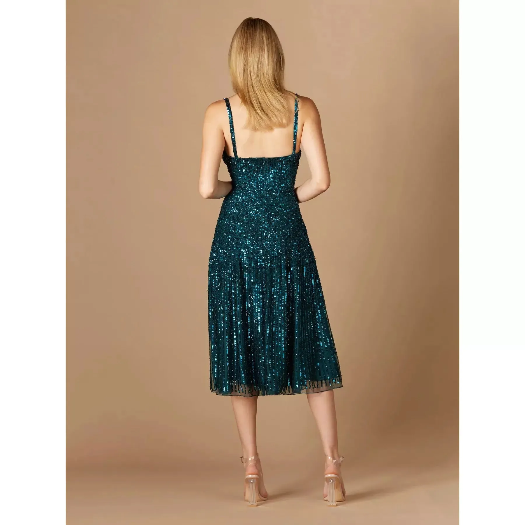 LARA 29347- FLOWING, SEQUIN MIDI DRESS