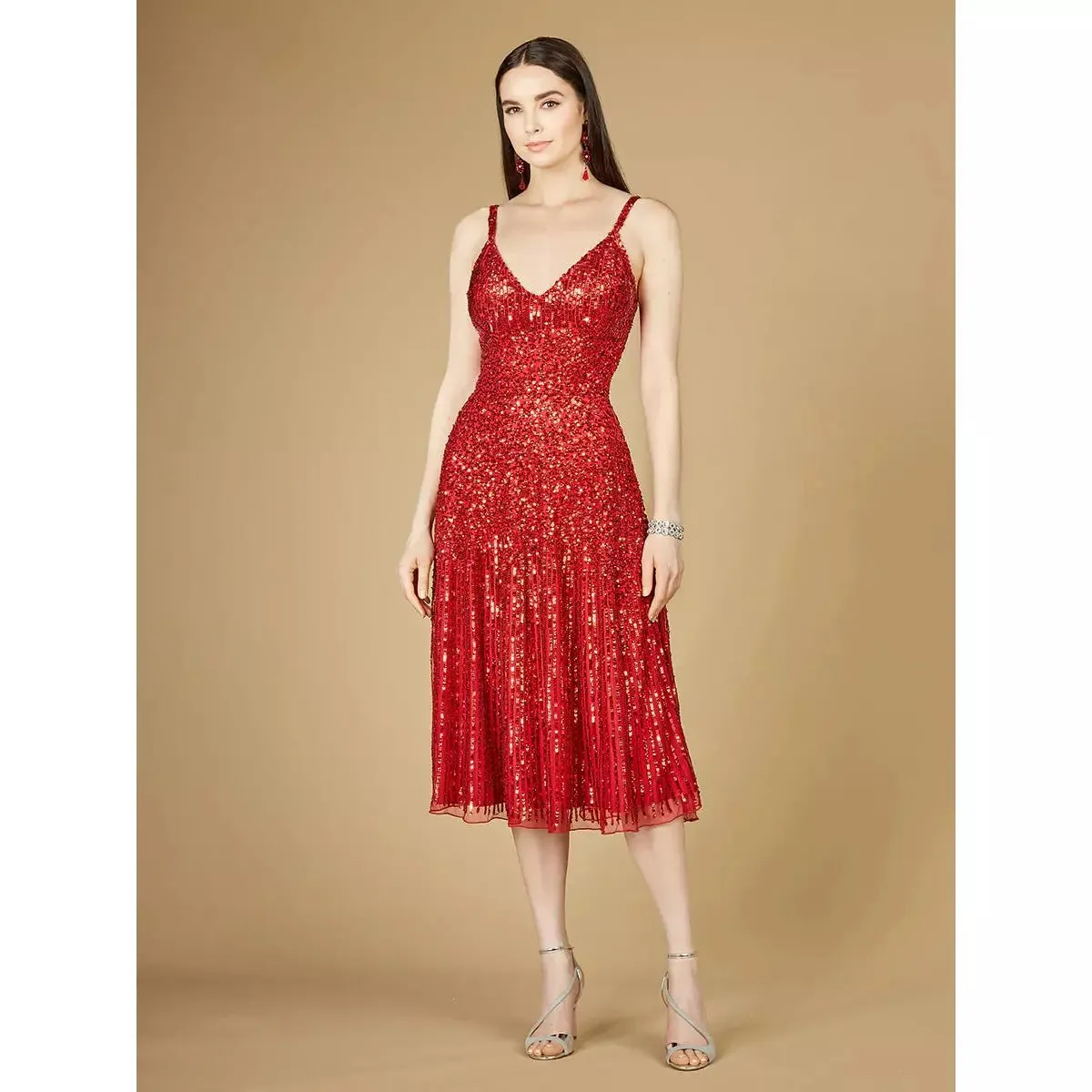LARA 29347- FLOWING, SEQUIN MIDI DRESS
