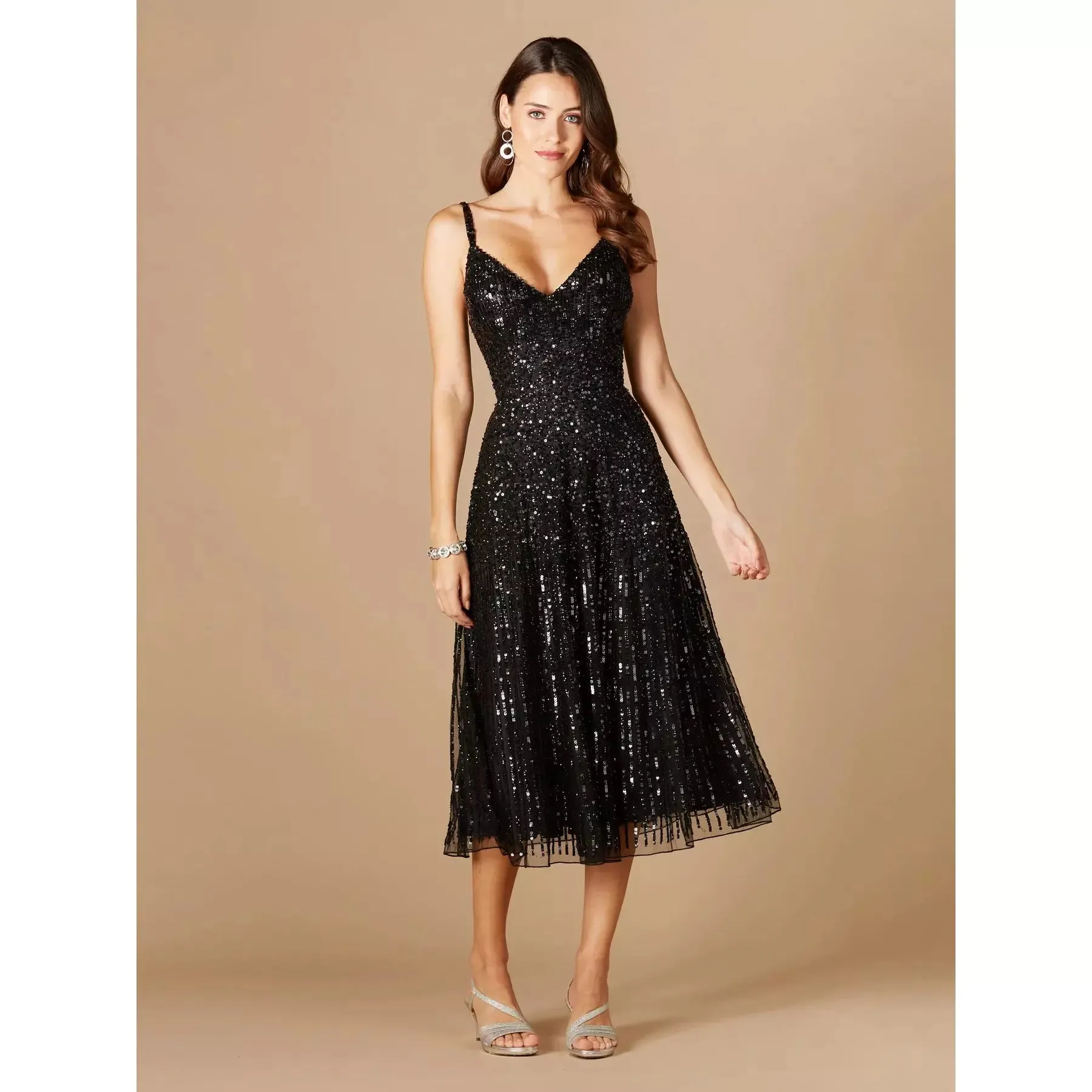 LARA 29347- FLOWING, SEQUIN MIDI DRESS