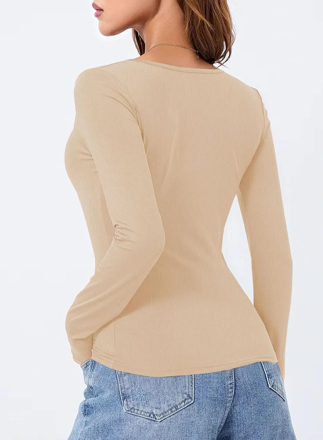 LOLONG T Shirts for Women Short/Long Sleeve V Neck Casual Ribbed Slim Fitted Tops