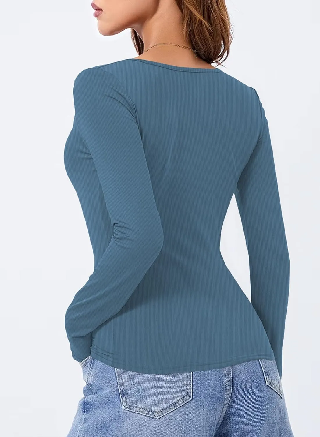LOLONG T Shirts for Women Short/Long Sleeve V Neck Casual Ribbed Slim Fitted Tops