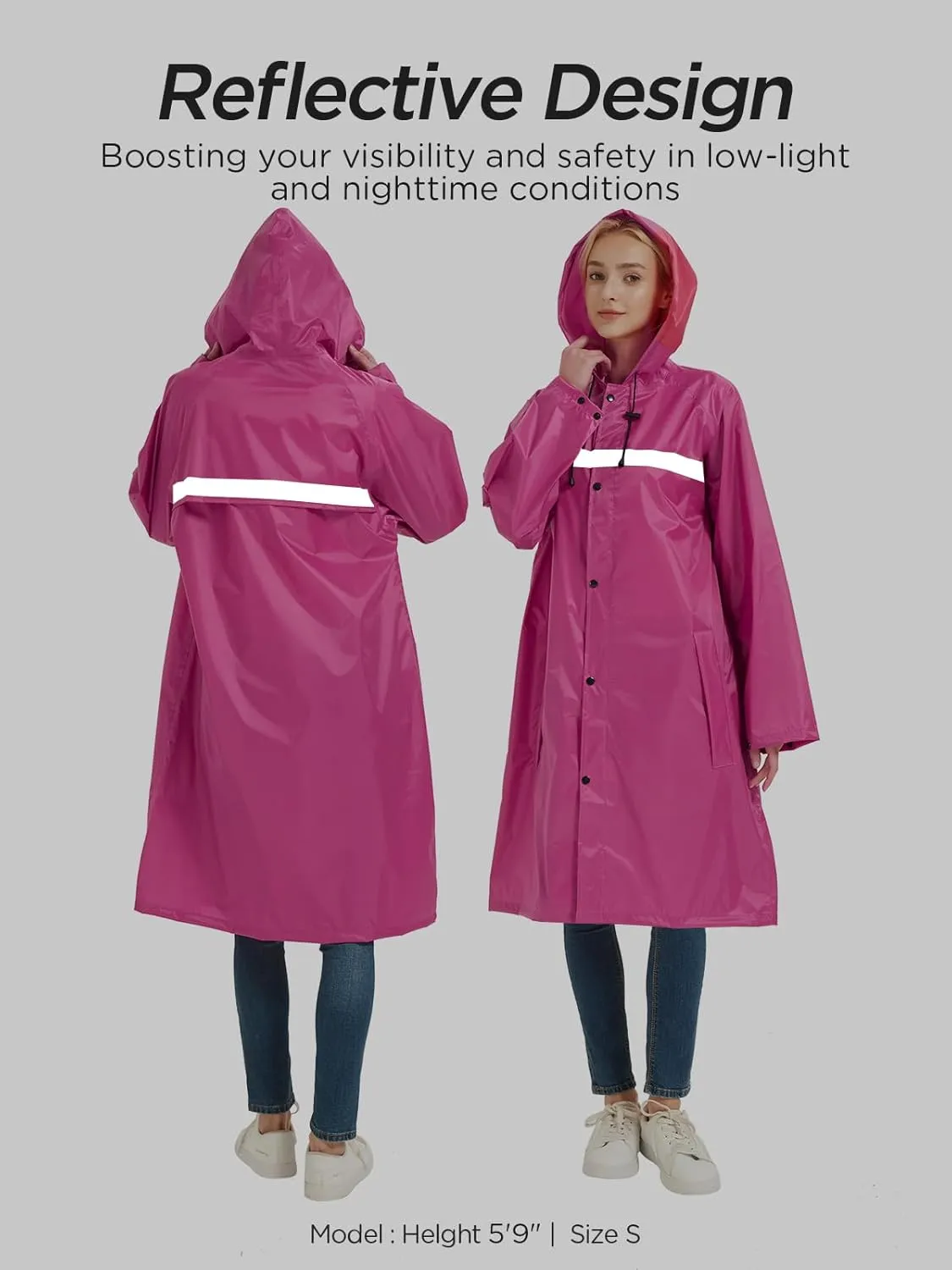 Long Women Rain Coats with Air Vents Waterproof Packable Rain Jacket Lightweight Raincoat Ponchos